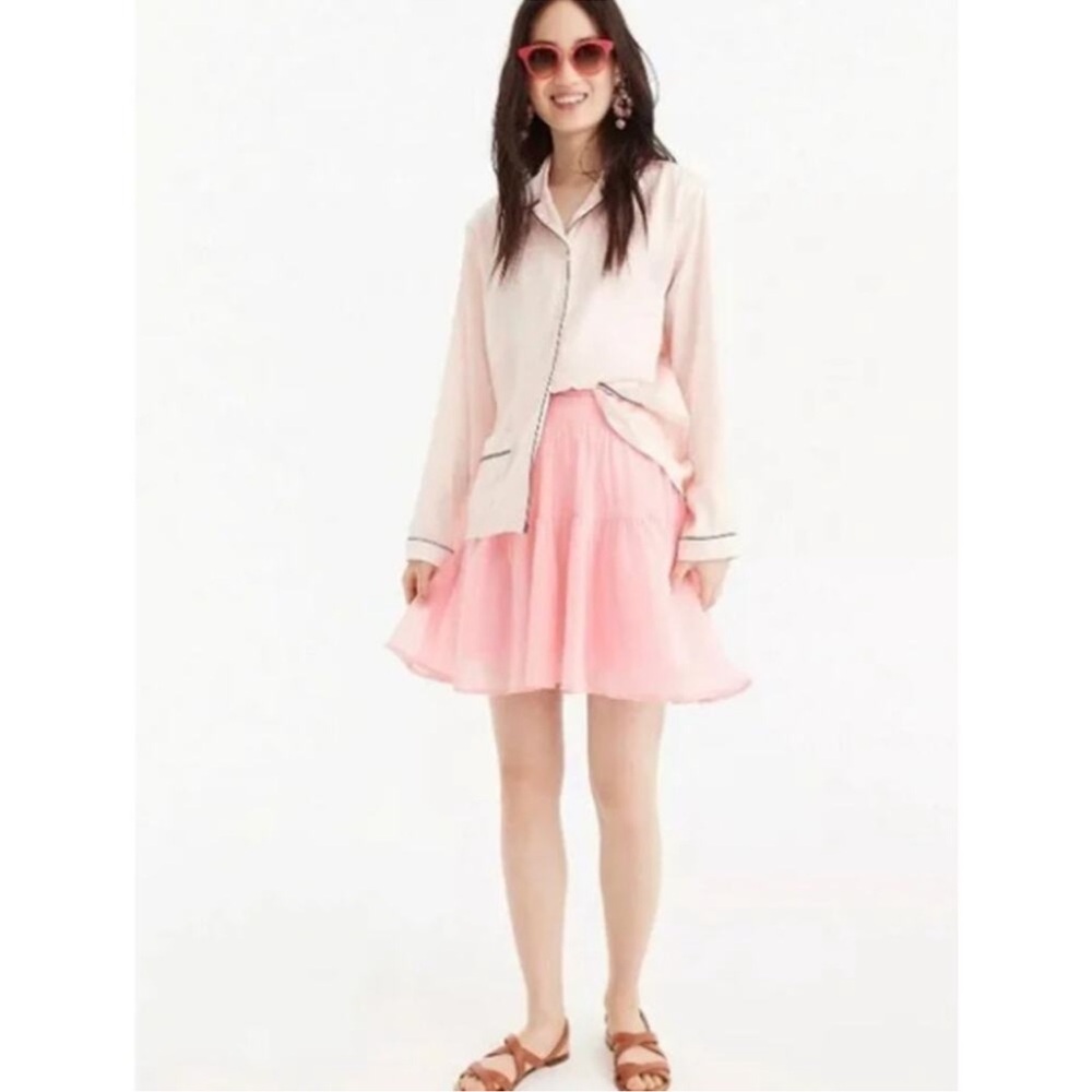 J. Crew Pink Mini Skirt Cotton Voile size 4 Fluffy Layered Lined Lightweight zip